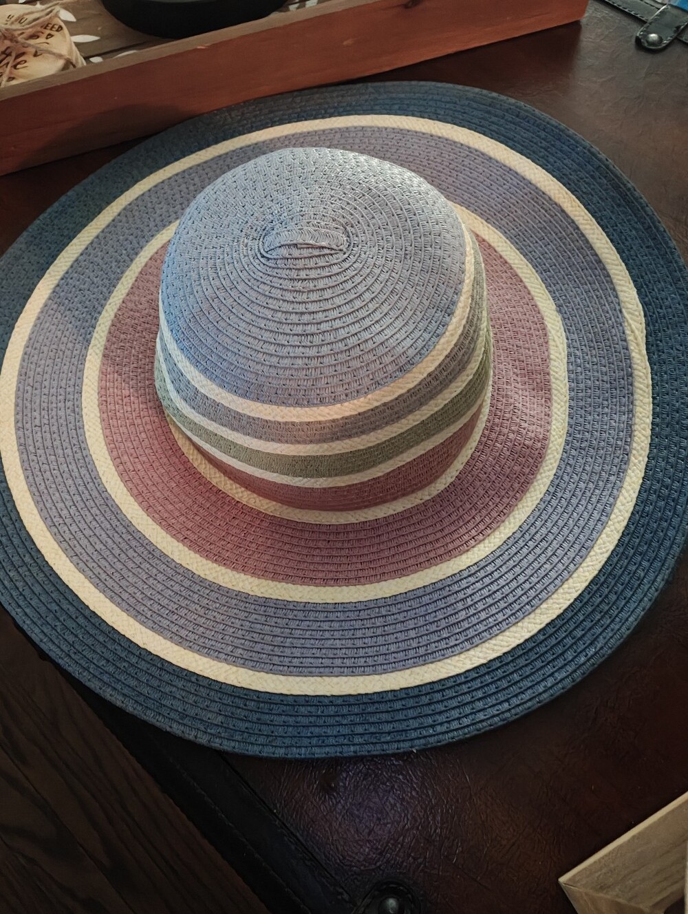 BCBGeneration Striped Raffia Sun Hat in Blue, Cream, Gray, Pink